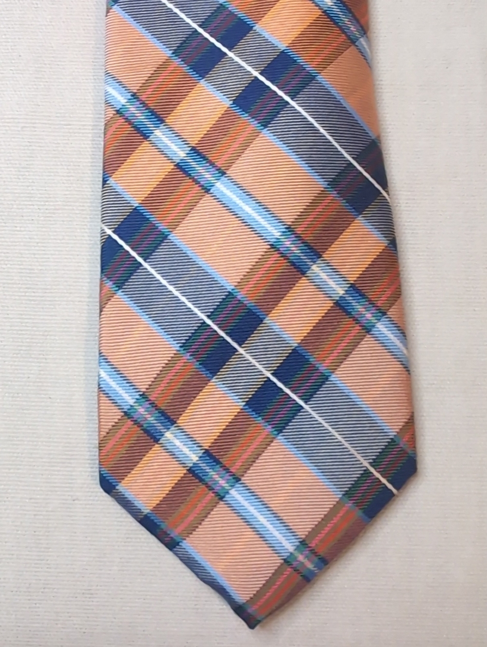 Orange And Blue Plaid With Red, Green And Purple  Men's Tie - Classic Pattern
